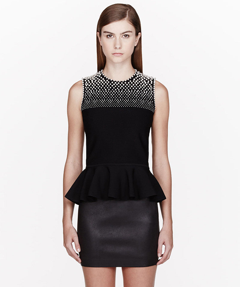 Black embroidery peplum blouse