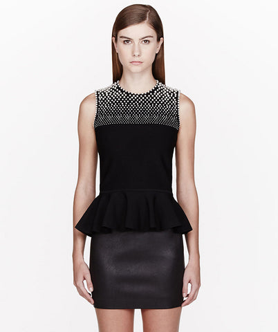 Black embroidery peplum blouse
