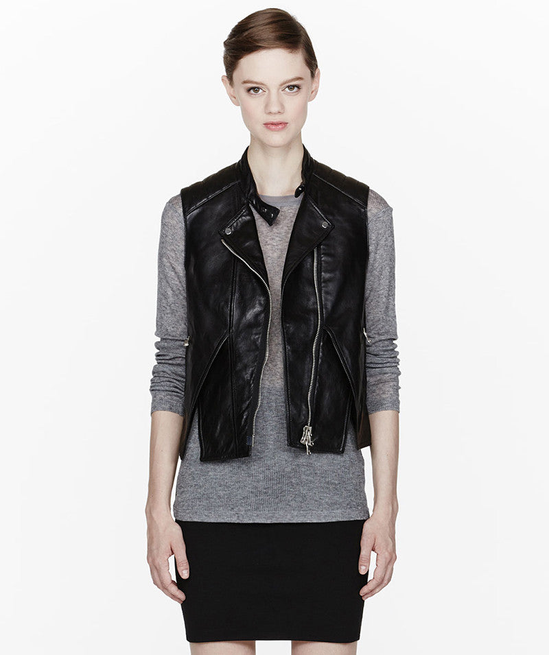 Black lambskin  biker vest