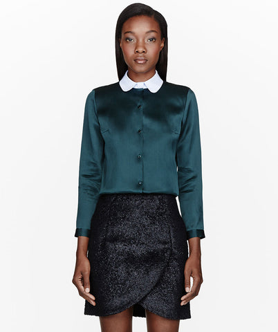 Green Satin Organza Blouse