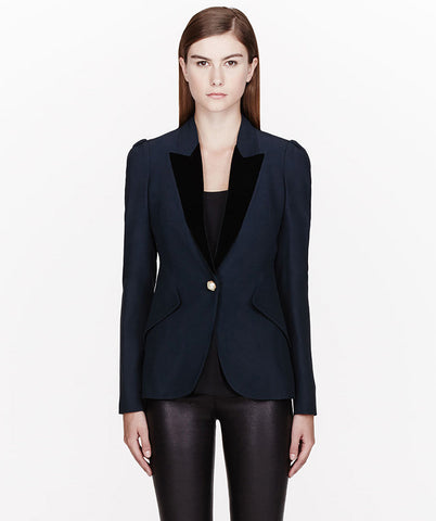 Slate green crepe leaf blazer